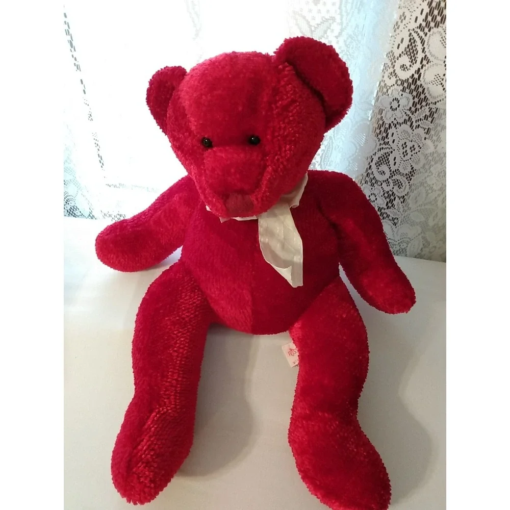 Red Plush Bear Russ Berrie Antonio w/ Bow Handmade Vintage 18